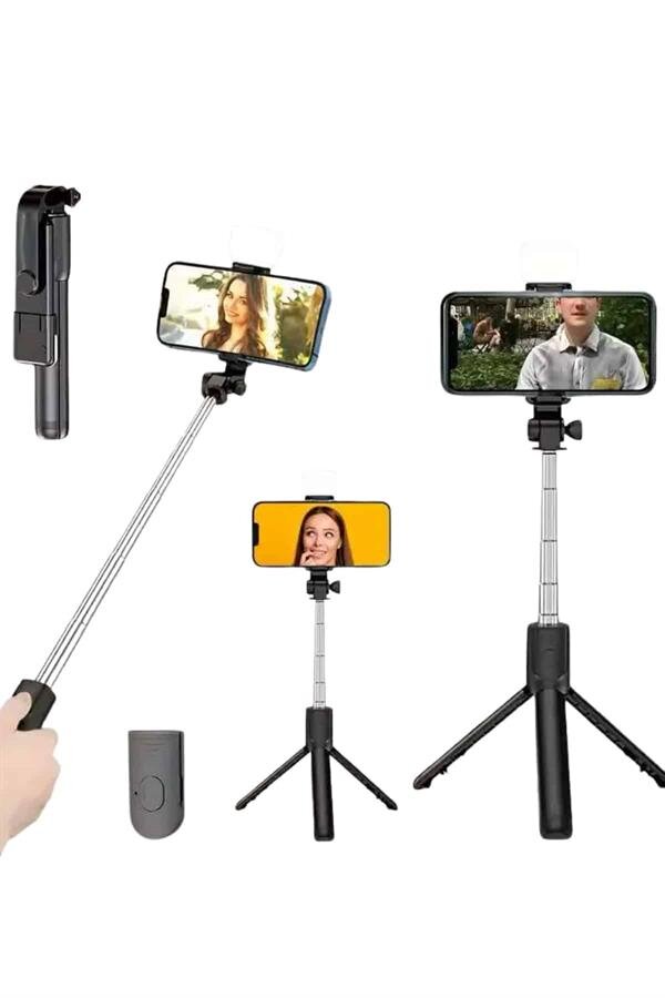 Tripod Selfie Çubuğu Bluetooth Kumandalı Kablosuz Led Işıklı Tripod Selfie Çubuğu Bluetooth Kumandalı Kablosuz Led Işıklı