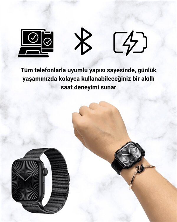 SQ-16 Mini Series 10 Akıllı Saat | Şık ve Hafif Tasarım, 3 Kordon Seçeneği