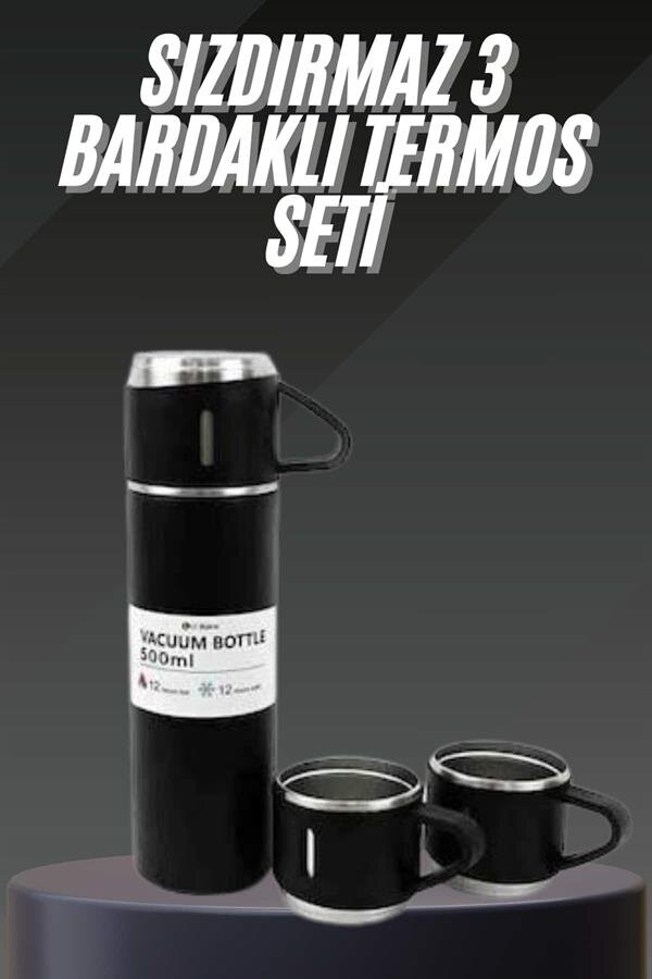 Termos Seti Paslanmaz Çelik 3 Bardaklı Vakumlu Termos Set 500 Ml 12 Saate Kadar Isı Koruma Termos Seti Paslanmaz Çelik 3 Bardaklı Vakumlu Termos Set 500 Ml 12 Saate Kadar Isı Koruma
