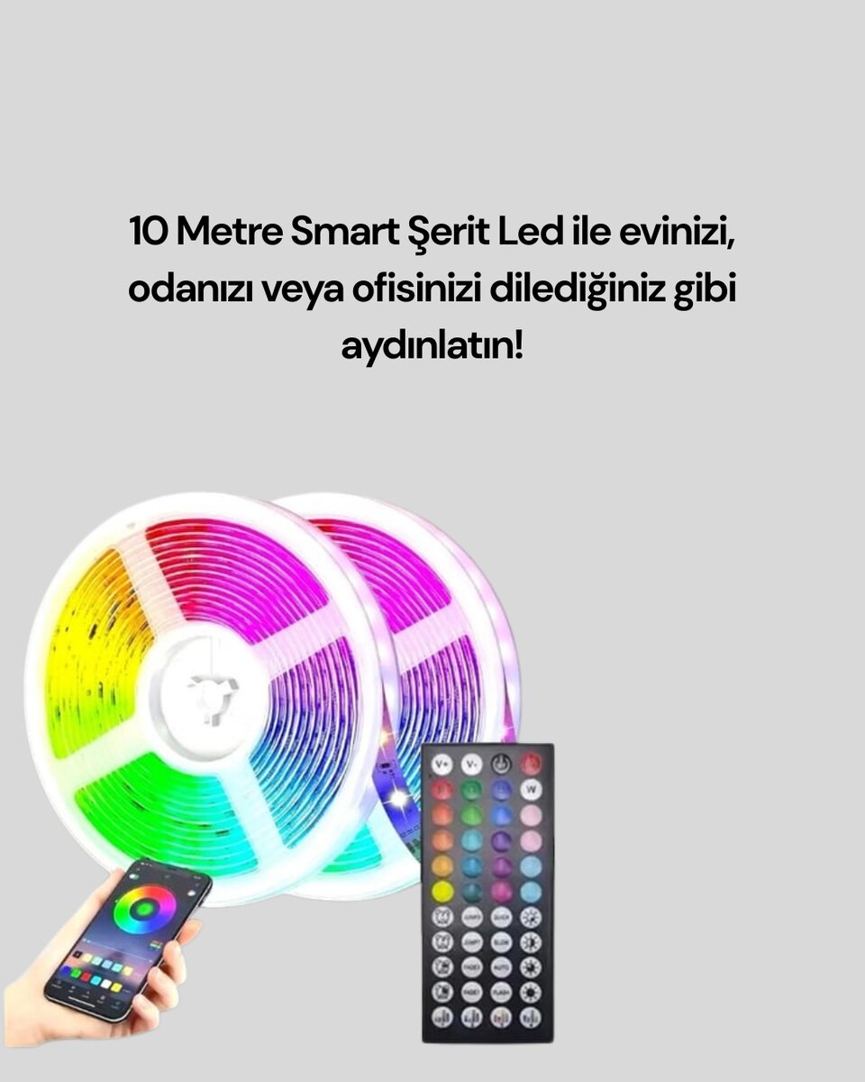 10 Metre Telefon Kontrollü Smart Şerit Led USB RGB Kumandalı 10 Metre Telefon Kontrollü Smart Şerit Led USB RGB Kumandalı