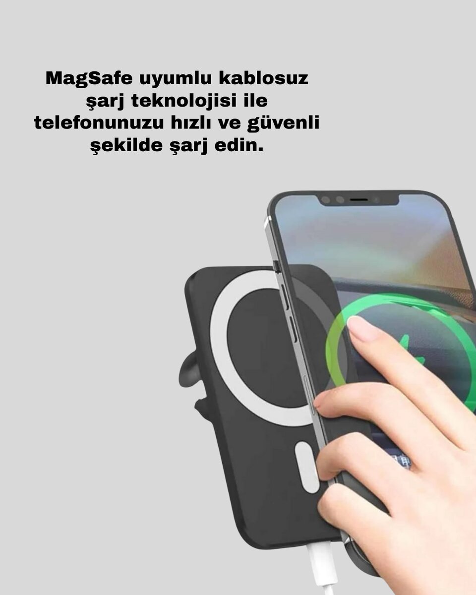 Şık Tasarımlı MagSafe Araç Telefon Tutucu Type-C Girişli Şık Tasarımlı MagSafe Araç Telefon Tutucu Type-C Girişli