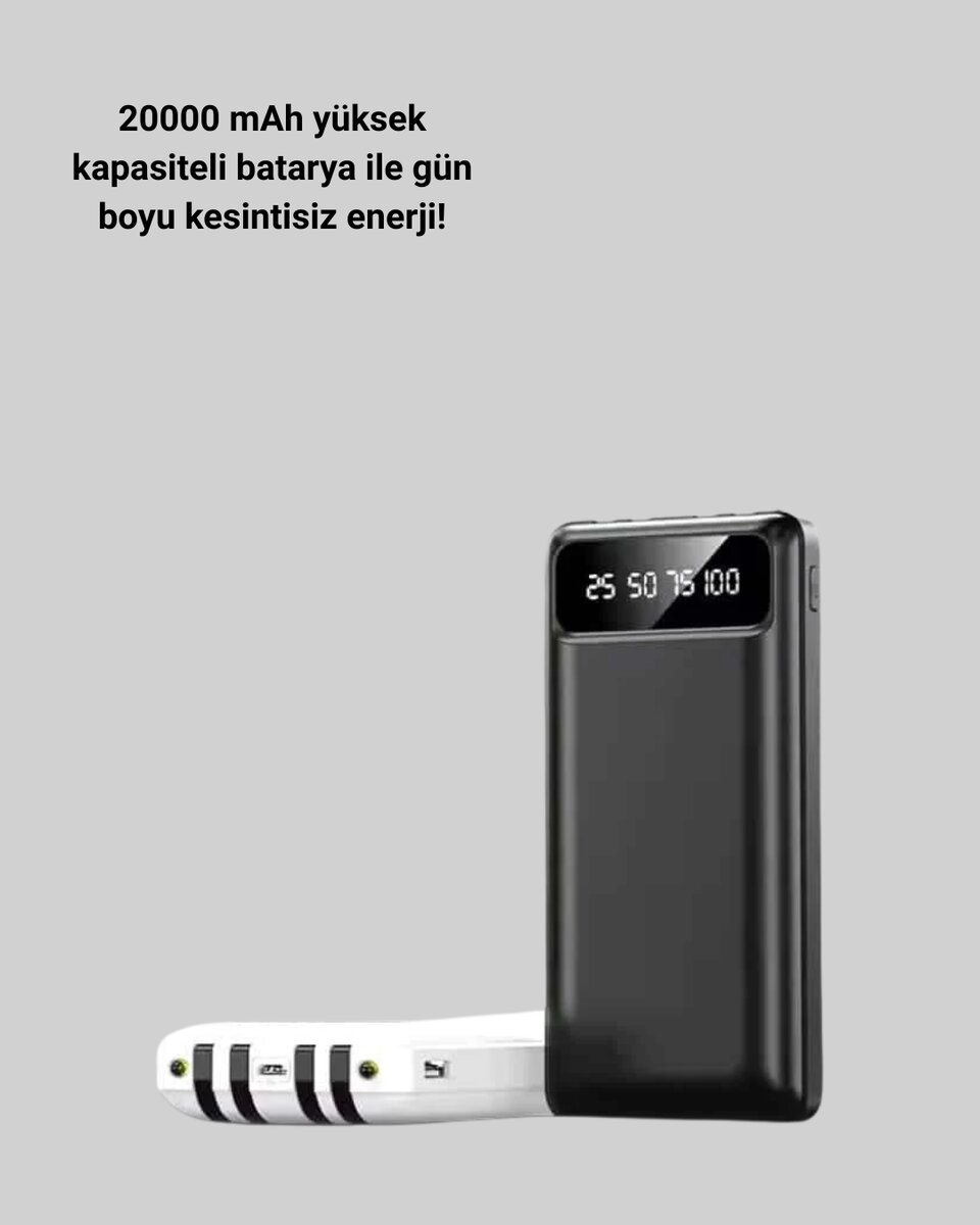 20.000mAh PD Powerbank LED Işık LCD Ekran Dahili Kablo Çoklu Giriş 20.000mAh PD Powerbank LED Işık LCD Ekran Dahili Kablo Çoklu Giriş