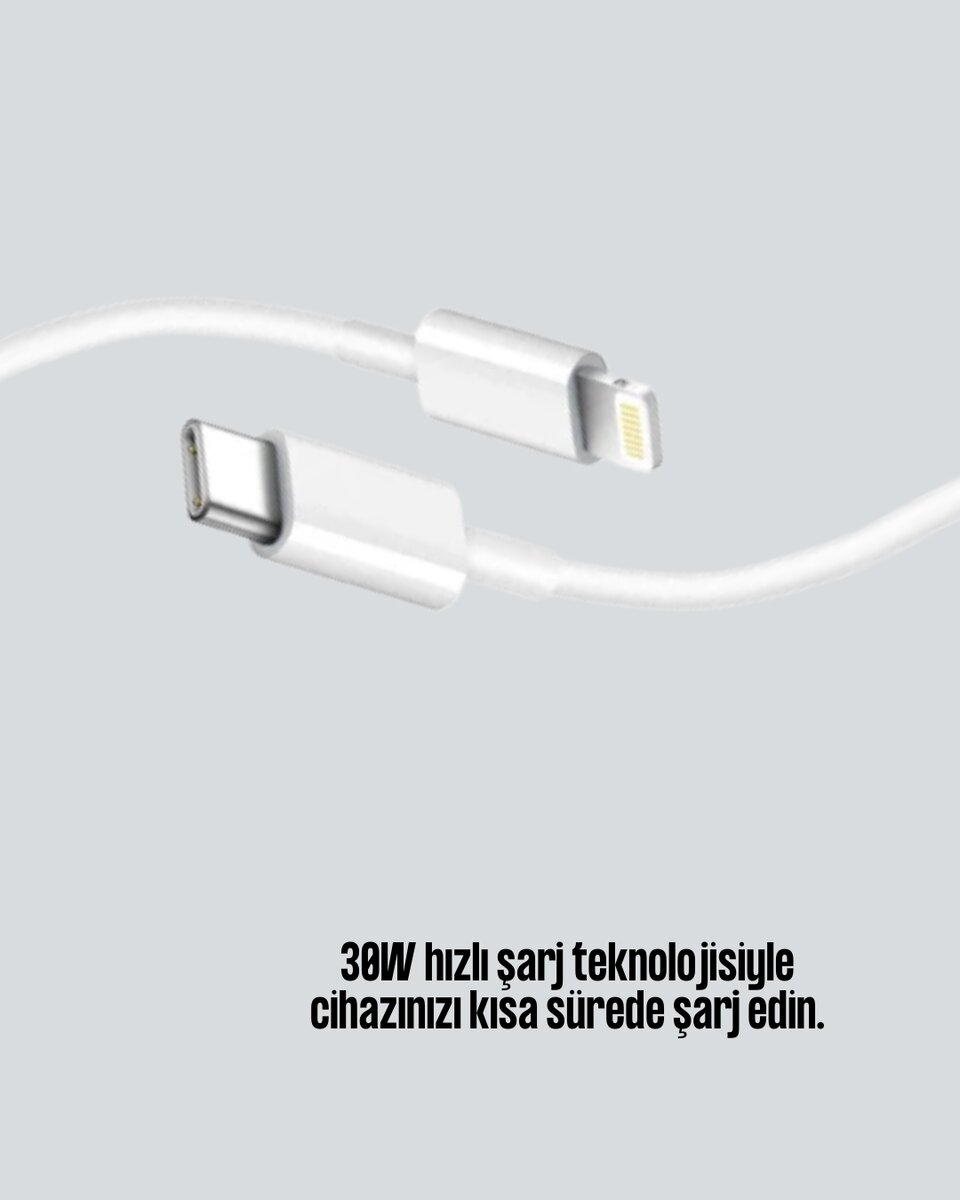 Orijinal Kalite 30W Type-C Lightning Hızlı Şarj Kablosu – 1.2m Dayanıklı