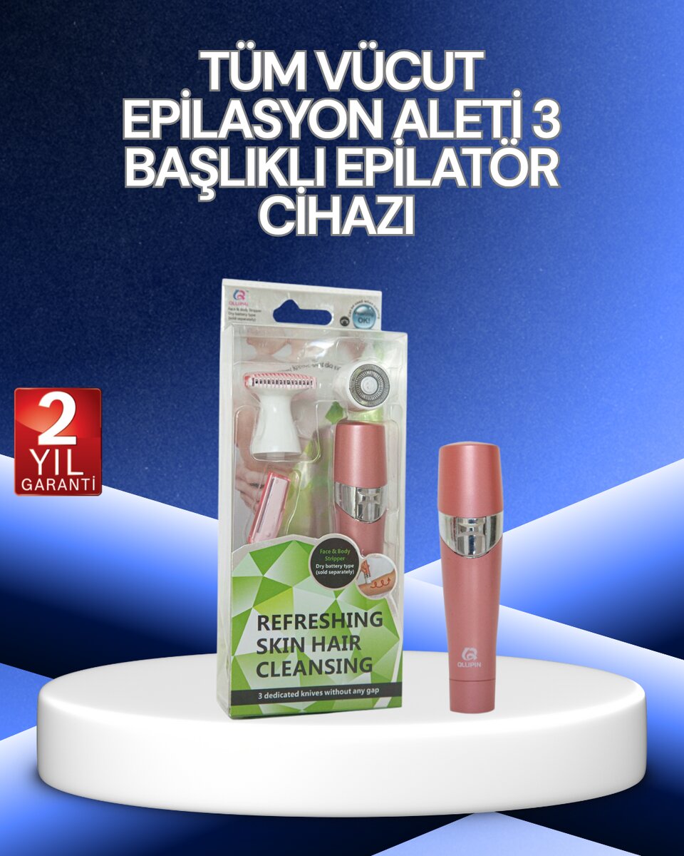 3 Başlıklı Yüz ve Vücut Tüy Temizleme Cihazı Pembe 3 Başlıklı Yüz ve Vücut Tüy Temizleme Cihazı Pembe