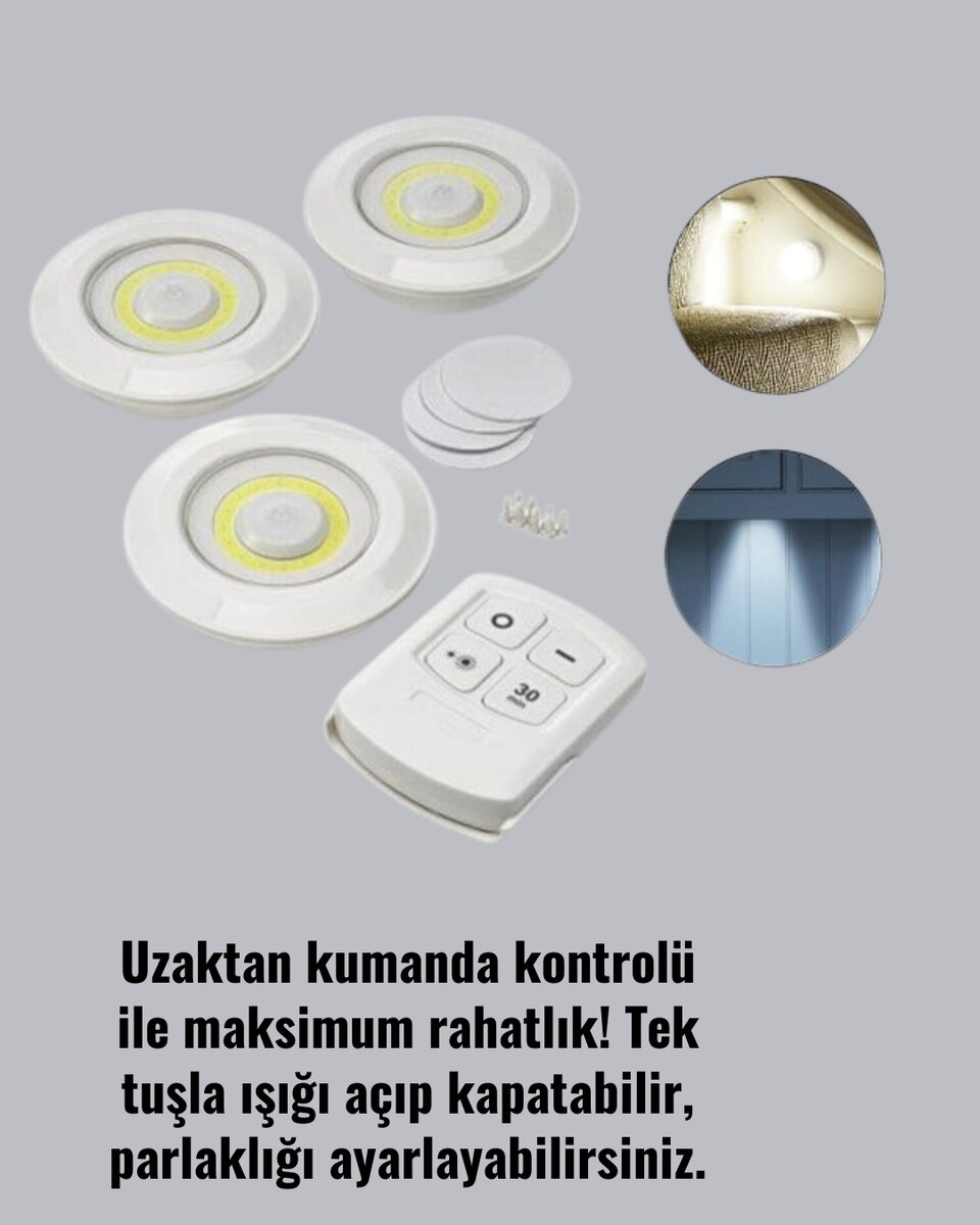 Uzaktan Kumandalı 3 Lü Kablosuz Led Spot Lamba Seti Yapışkanlı Pratik Kullanım Uzaktan Kumandalı 3 Lü Kablosuz Led Spot Lamba Seti Yapışkanlı Pratik Kullanım