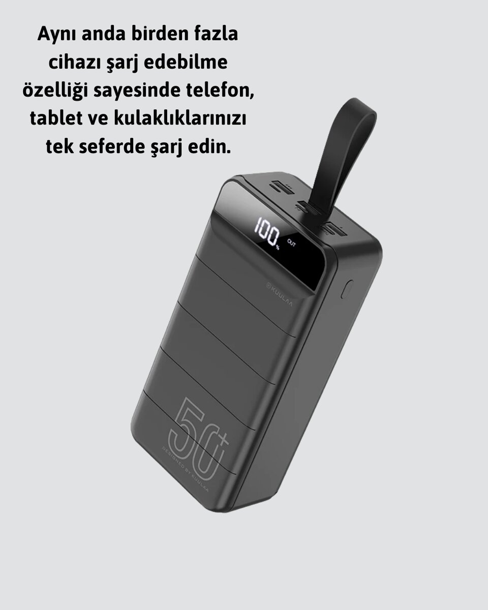 50.000 mAh Kapasiteli Powerbank – Hızlı Şarj Destekli, 4 USB Portlu, LED Işıklı Taşınabilir Enerji Deposu