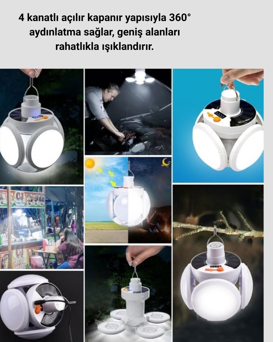 Güneş Enerjili Katlanabilir 5 Kanatlı Solar Bahçe Lambası