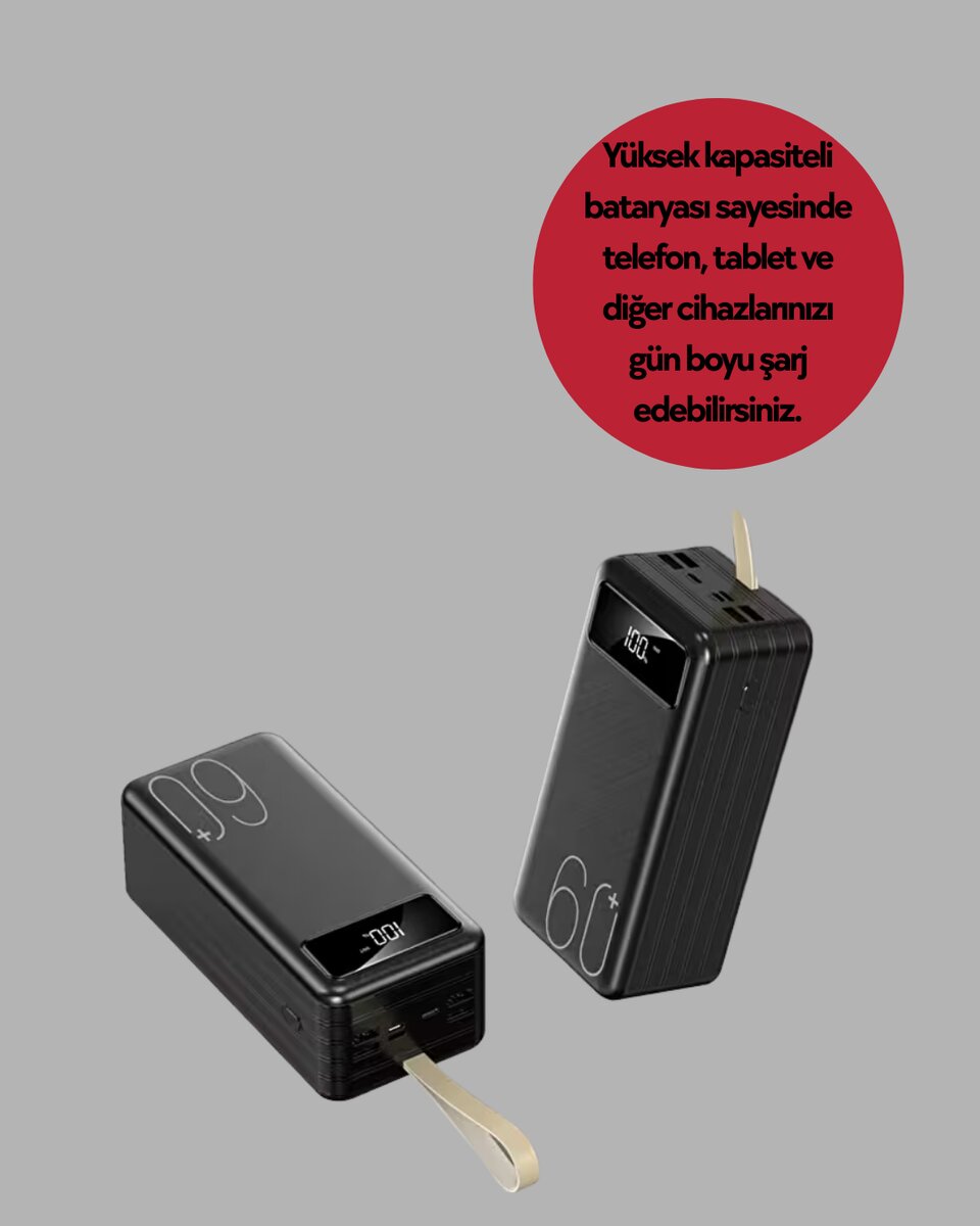 Tüm Cihazlarla Uyumlu LED Fenerli 4 Çıkışlı Powerbank Tüm Cihazlarla Uyumlu LED Fenerli 4 Çıkışlı Powerbank