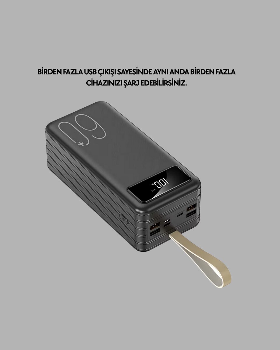 Tüm Cihazlarla Uyumlu LED Fenerli 4 Çıkışlı Powerbank Tüm Cihazlarla Uyumlu LED Fenerli 4 Çıkışlı Powerbank