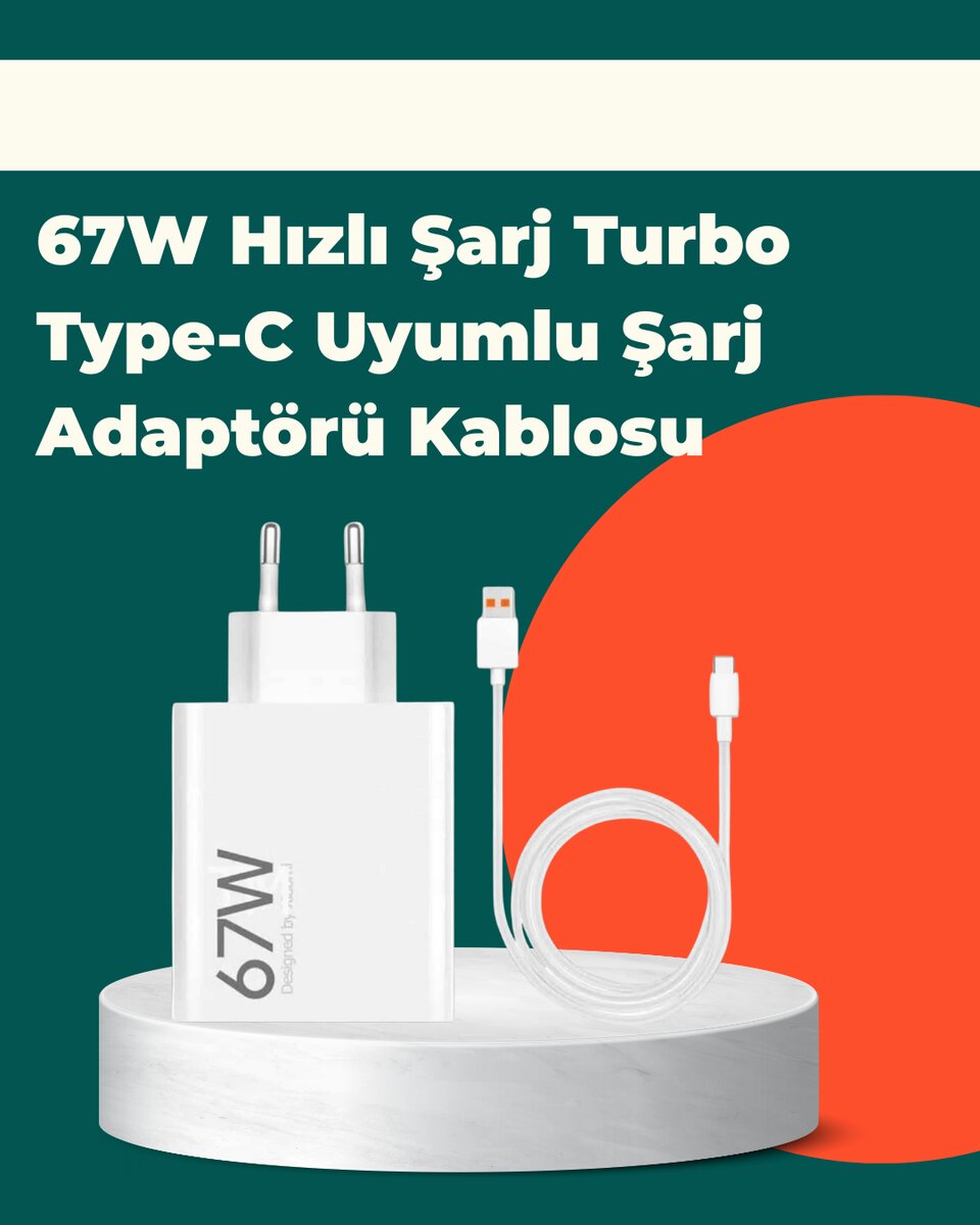 Güvenli ve Hızlı Şarj İçin 67W Turbo Adaptör Type-C Kablo ile Güvenli ve Hızlı Şarj İçin 67W Turbo Adaptör Type-C Kablo ile