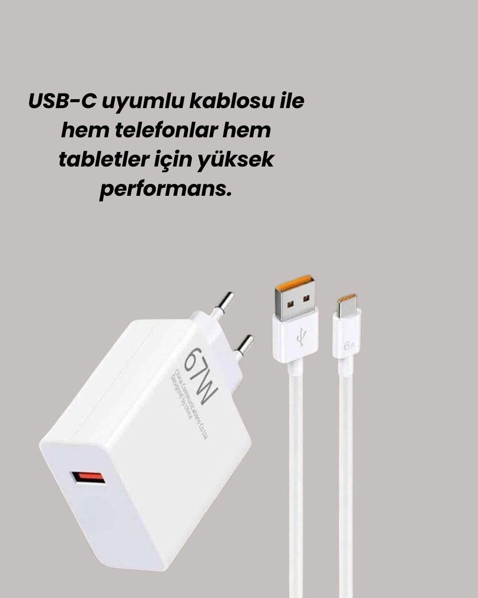67W Turbo Hızlı Şarj Adaptörü ve Type-C Kablo Güvenli Şarj Teknolojisi 67W Turbo Hızlı Şarj Adaptörü ve Type-C Kablo Güvenli Şarj Teknolojisi