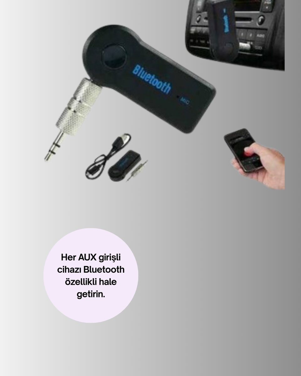Araç İçi Bluetooth AUX Müzik ve Telefon Görüşmesi Adaptörü Araç İçi Bluetooth AUX Müzik ve Telefon Görüşmesi Adaptörü
