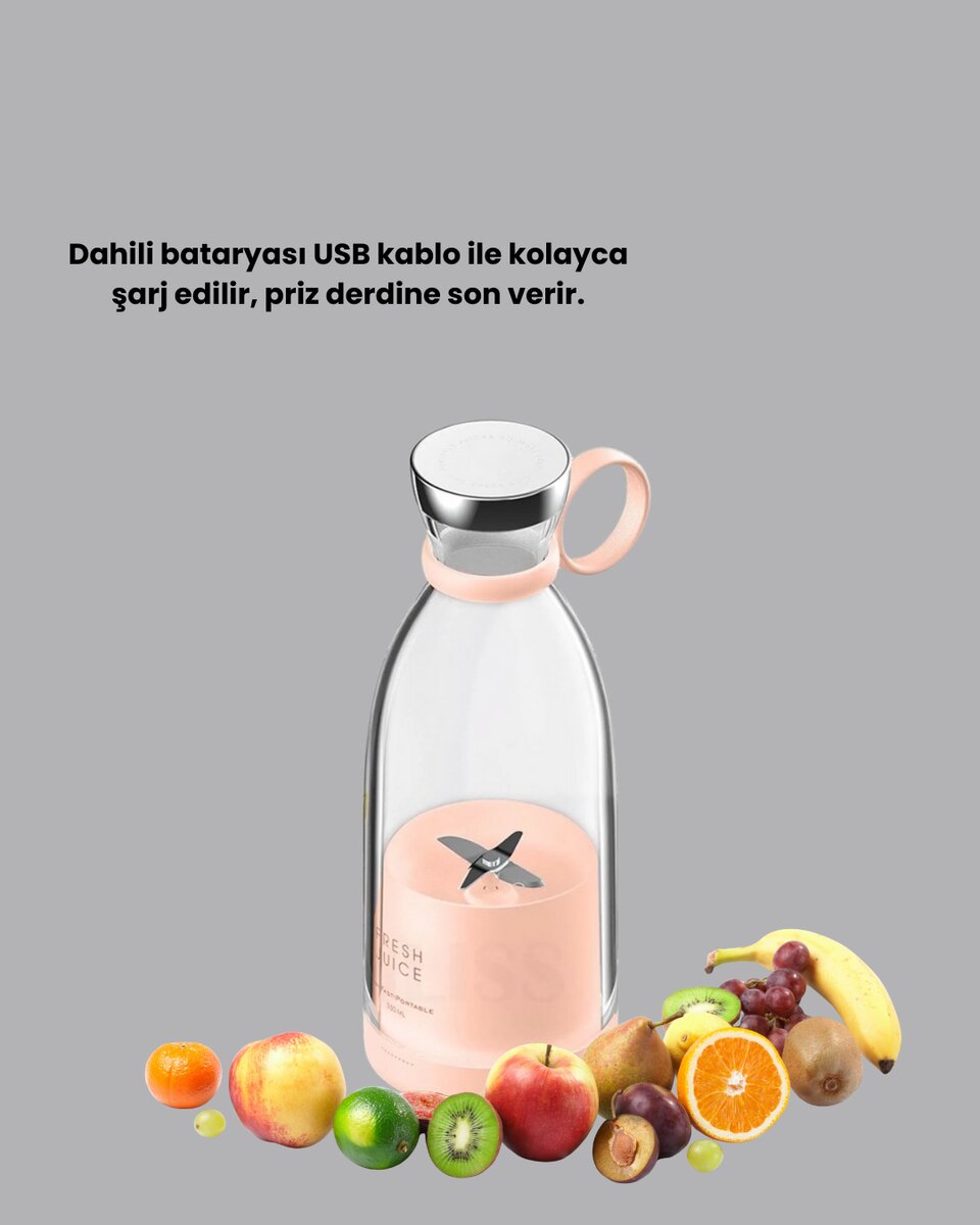 Pembe ve Beyaz Renk Seçenekli Mini Boy Meyve Sıkıcı