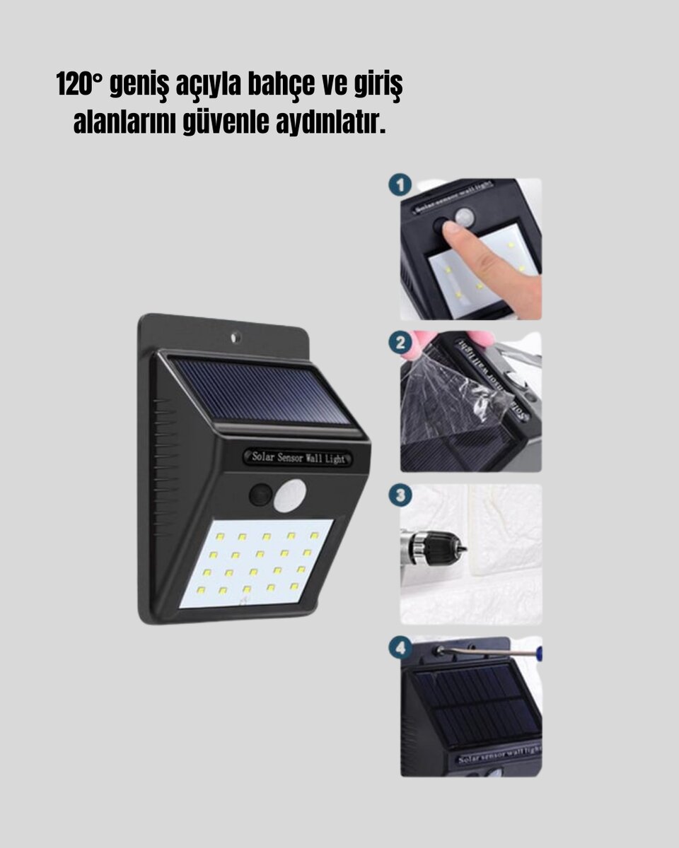 Kablo Gerektirmeyen Solar LED Bahçe ve Veranda Işığı Kablo Gerektirmeyen Solar LED Bahçe ve Veranda Işığı