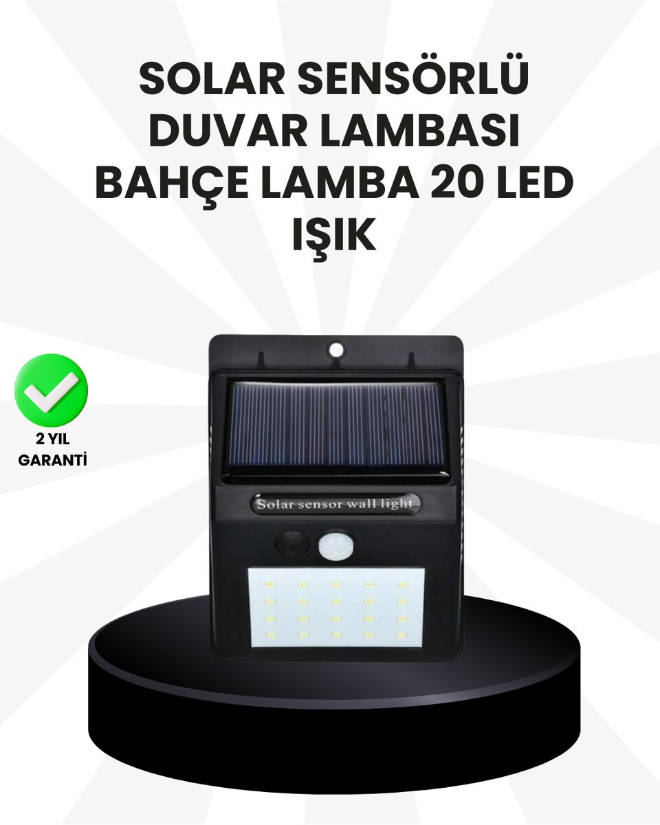Su Geçirmez IP65 20 LED Solar Sensörlü Bahçe ve Veranda Aydınlatma Su Geçirmez IP65 20 LED Solar Sensörlü Bahçe ve Veranda Aydınlatma