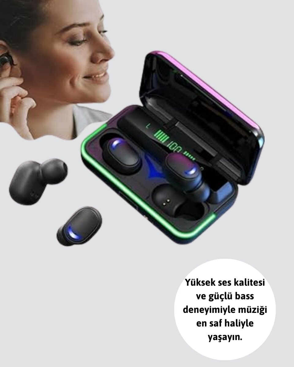 Powerbank Özellikli Bluetooth 5.1 Kulaklık Oyun ve Müzik İçin Powerbank Özellikli Bluetooth 5.1 Kulaklık Oyun ve Müzik İçin