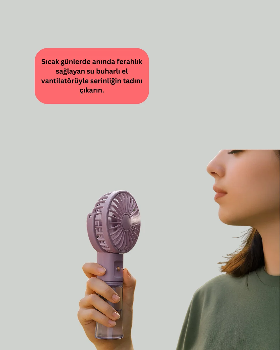 Masaüstü ve Elde Kullanıma Uygun Su Buharlı Şarjlı Fan Masaüstü ve Elde Kullanıma Uygun Su Buharlı Şarjlı Fan