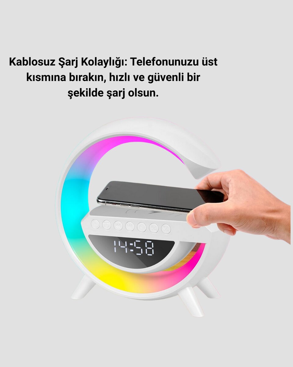 15W Hızlı Şarj Destekli LED Atmosfer Işığı ve Alarm Fonksiyonlu Lamba 15W Hızlı Şarj Destekli LED Atmosfer Işığı ve Alarm Fonksiyonlu Lamba