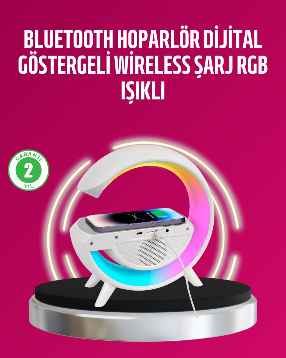 Kablosuz Şarjlı LED Masa Lambası Çalar Saat ve Beyaz Gürültü Özellikli Kablosuz Şarjlı LED Masa Lambası Çalar Saat ve Beyaz Gürültü Özellikli