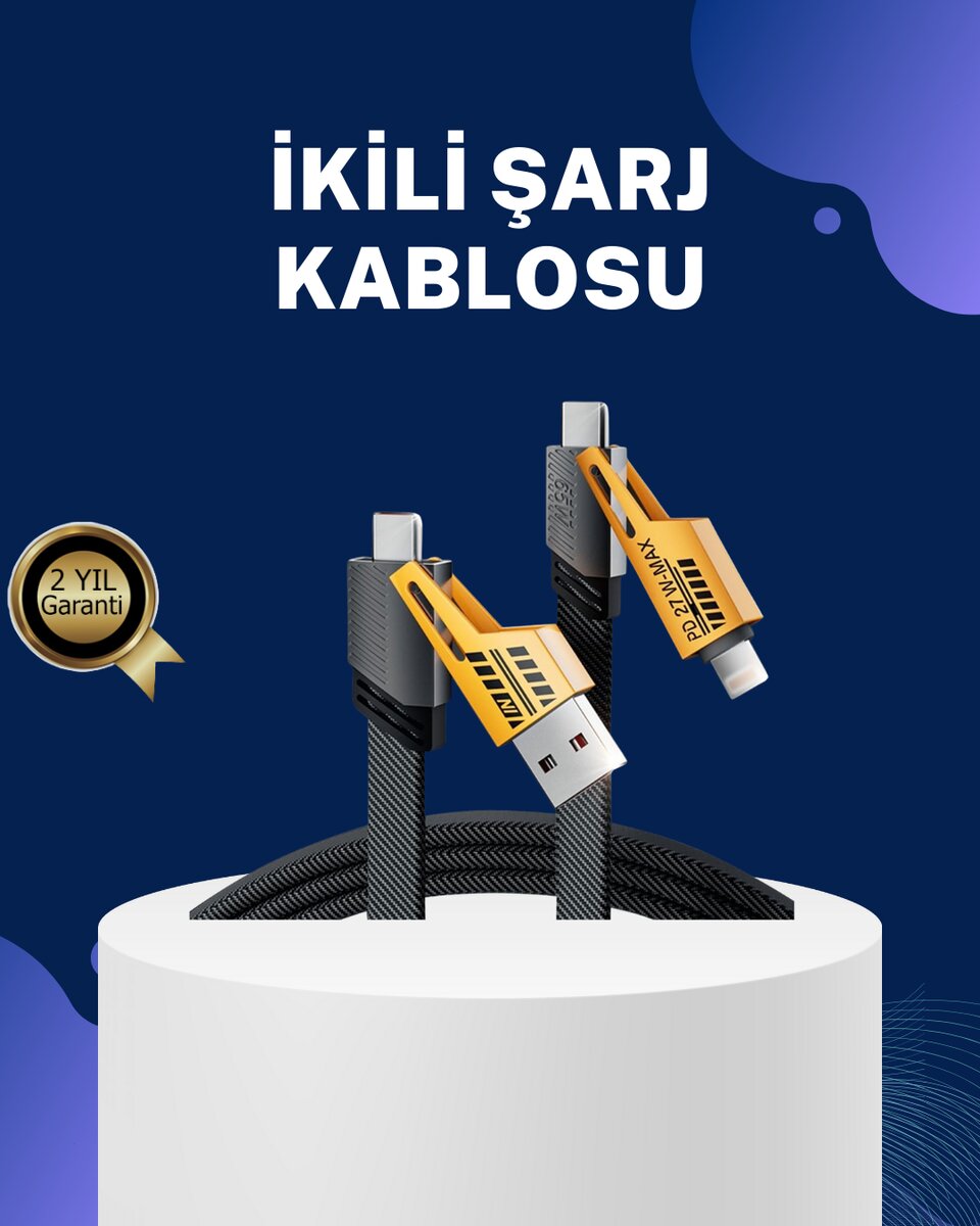 Örgülü Tasarım 4’ü 1 Arada USB-C Lightning Hızlı Şarj Kablosu Örgülü Tasarım 4’ü 1 Arada USB-C Lightning Hızlı Şarj Kablosu