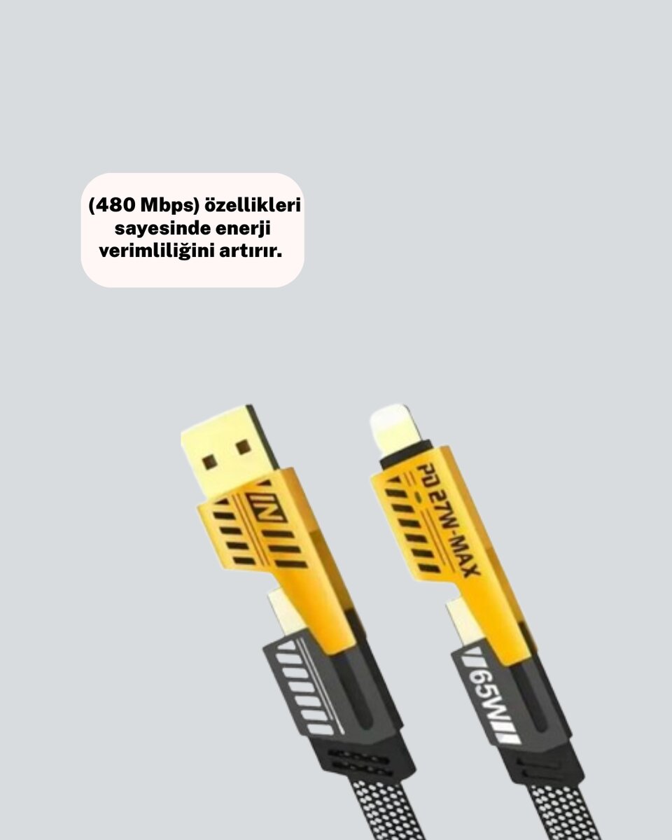Örgülü Tasarım 4’ü 1 Arada USB-C Lightning Hızlı Şarj Kablosu Örgülü Tasarım 4’ü 1 Arada USB-C Lightning Hızlı Şarj Kablosu