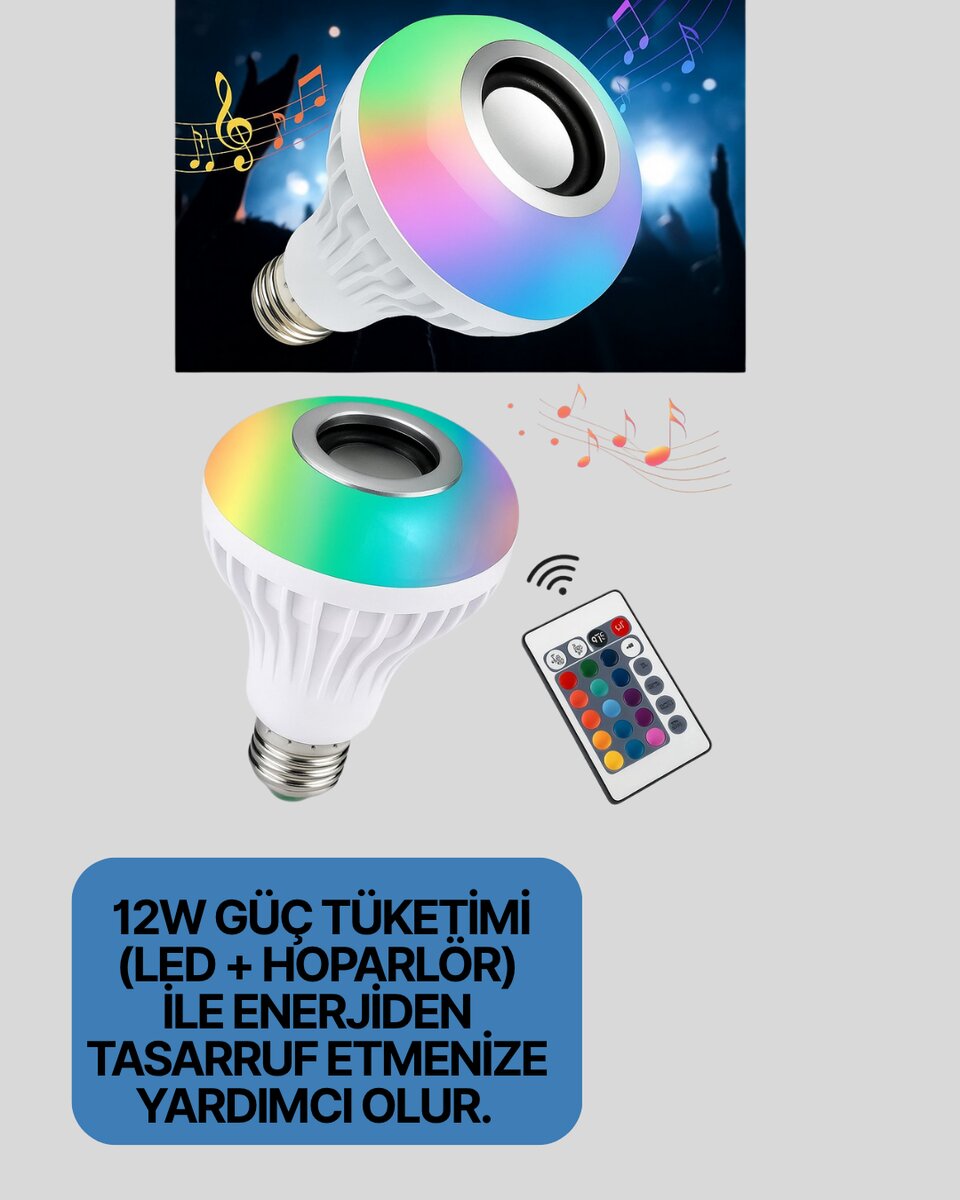 Bluetooth Hoparlörlü LED Ampul – 12W Enerji Tasarruflu