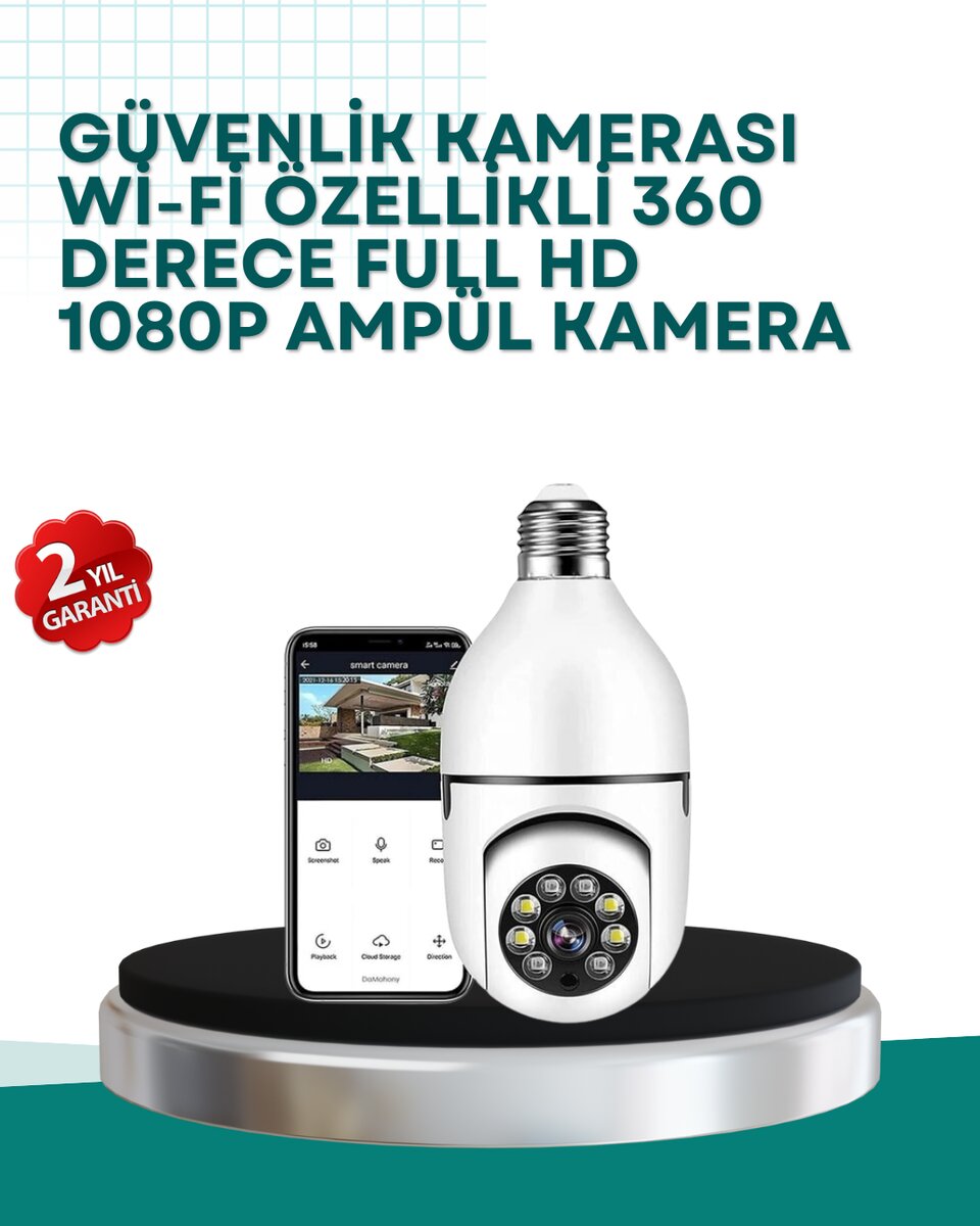 360° Panoramik Görüntüleme Sunan Ampul Tipi Güvenlik Kamerası 360° Panoramik Görüntüleme Sunan Ampul Tipi Güvenlik Kamerası