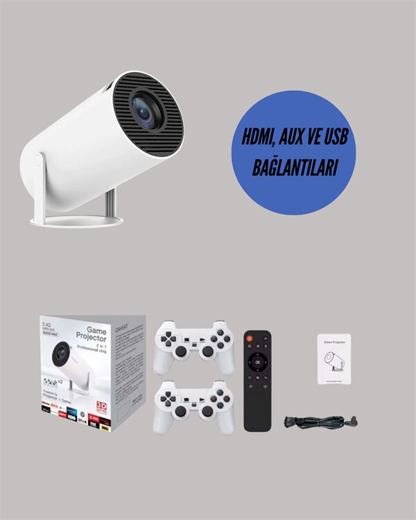 TÇift Kollu Tasarımlı Kablosuz Projeksiyon – 4K, 10.000 Oyun ve Smart App Desteği TÇift Kollu Tasarımlı Kablosuz Projeksiyon – 4K, 10.000 Oyun ve Smart App Desteği