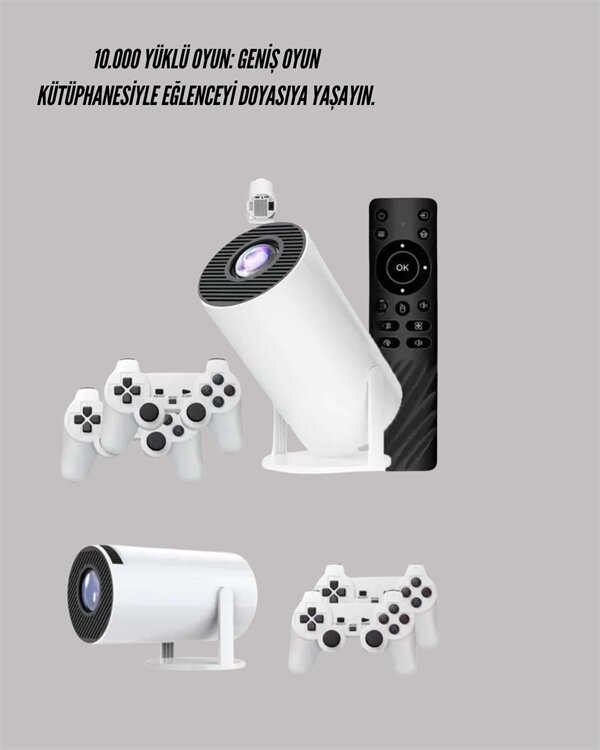 TÇift Kollu Tasarımlı Kablosuz Projeksiyon – 4K, 10.000 Oyun ve Smart App Desteği TÇift Kollu Tasarımlı Kablosuz Projeksiyon – 4K, 10.000 Oyun ve Smart App Desteği