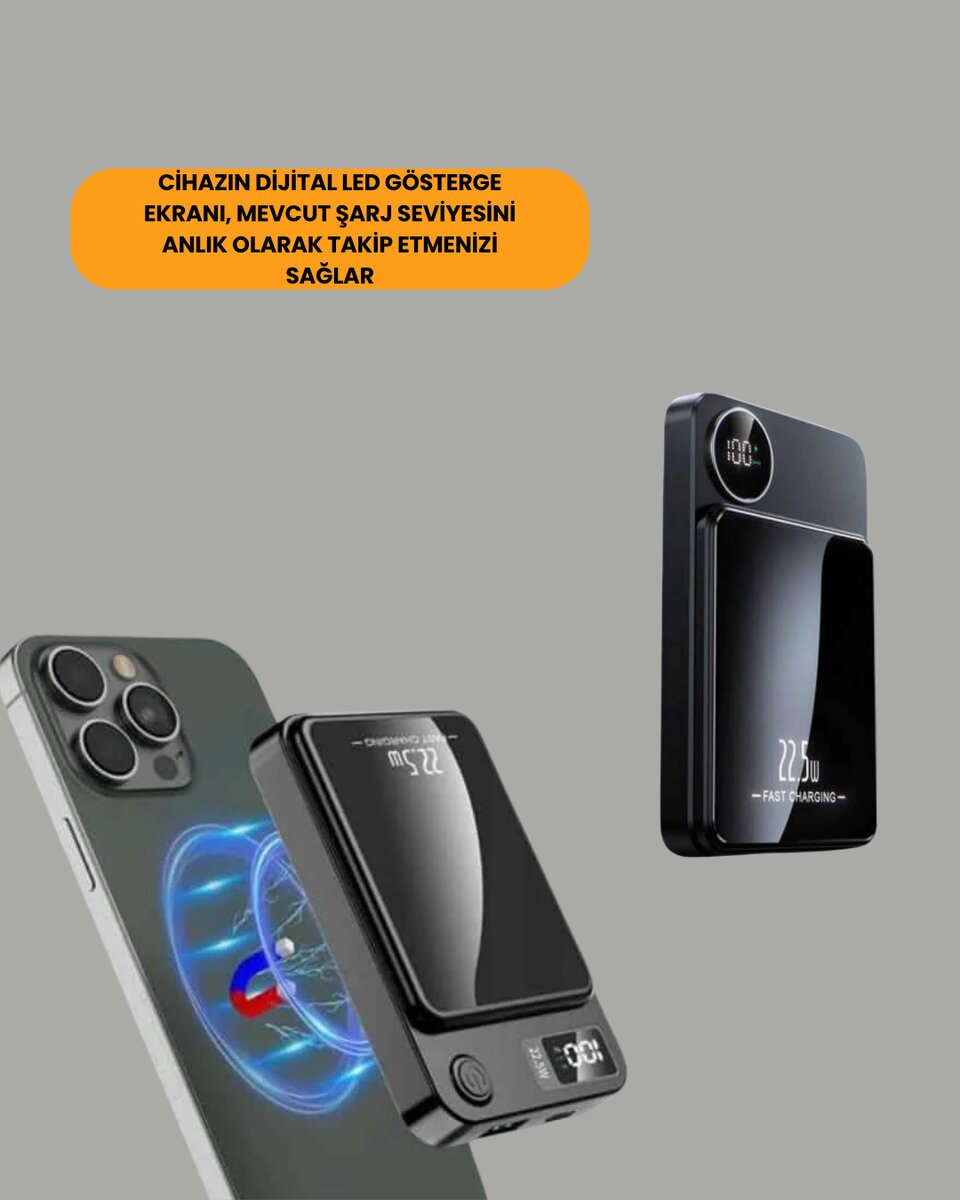 Gerçek Zamanlı Güç Göstergeli Manyetik USB-C Taşınabilir Powerbank Gerçek Zamanlı Güç Göstergeli Manyetik USB-C Taşınabilir Powerbank