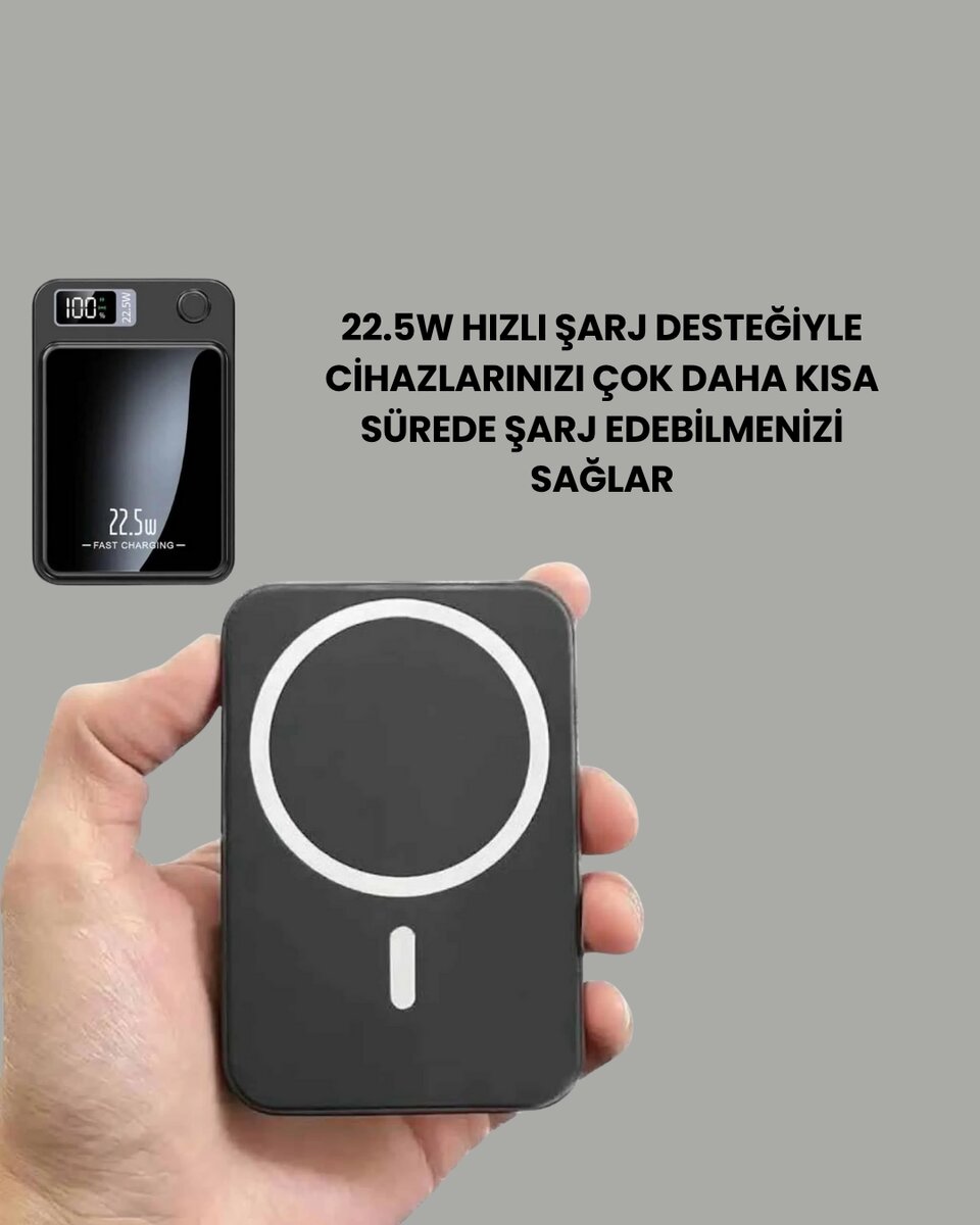 20W PD ve 15W Manyetik Kablosuz Şarj Destekli Taşınabilir Powerbank 20W PD ve 15W Manyetik Kablosuz Şarj Destekli Taşınabilir Powerbank