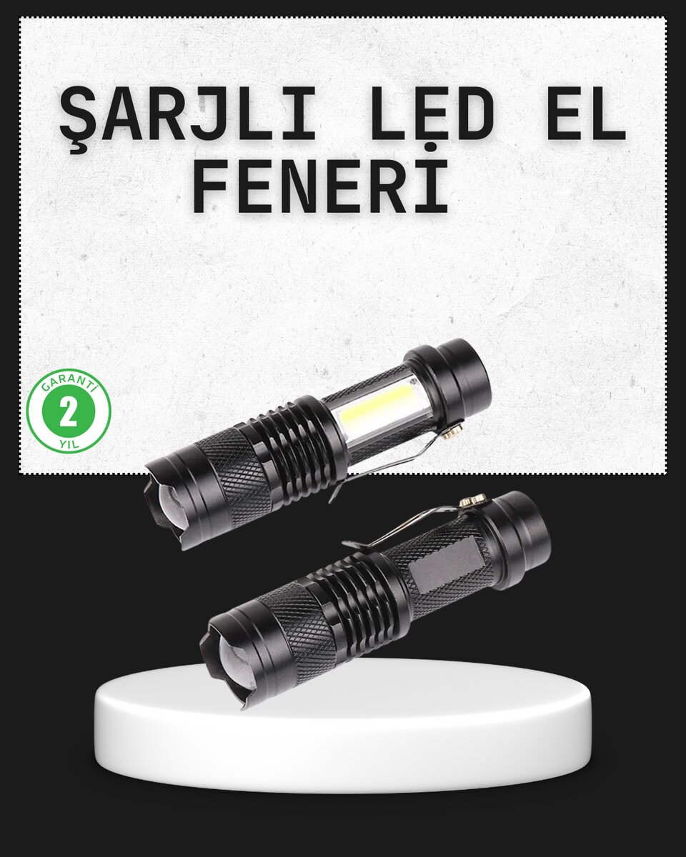 Odak Ayarlı 2000 Lümen Şarjlı LED El Feneri Odak Ayarlı 2000 Lümen Şarjlı LED El Feneri