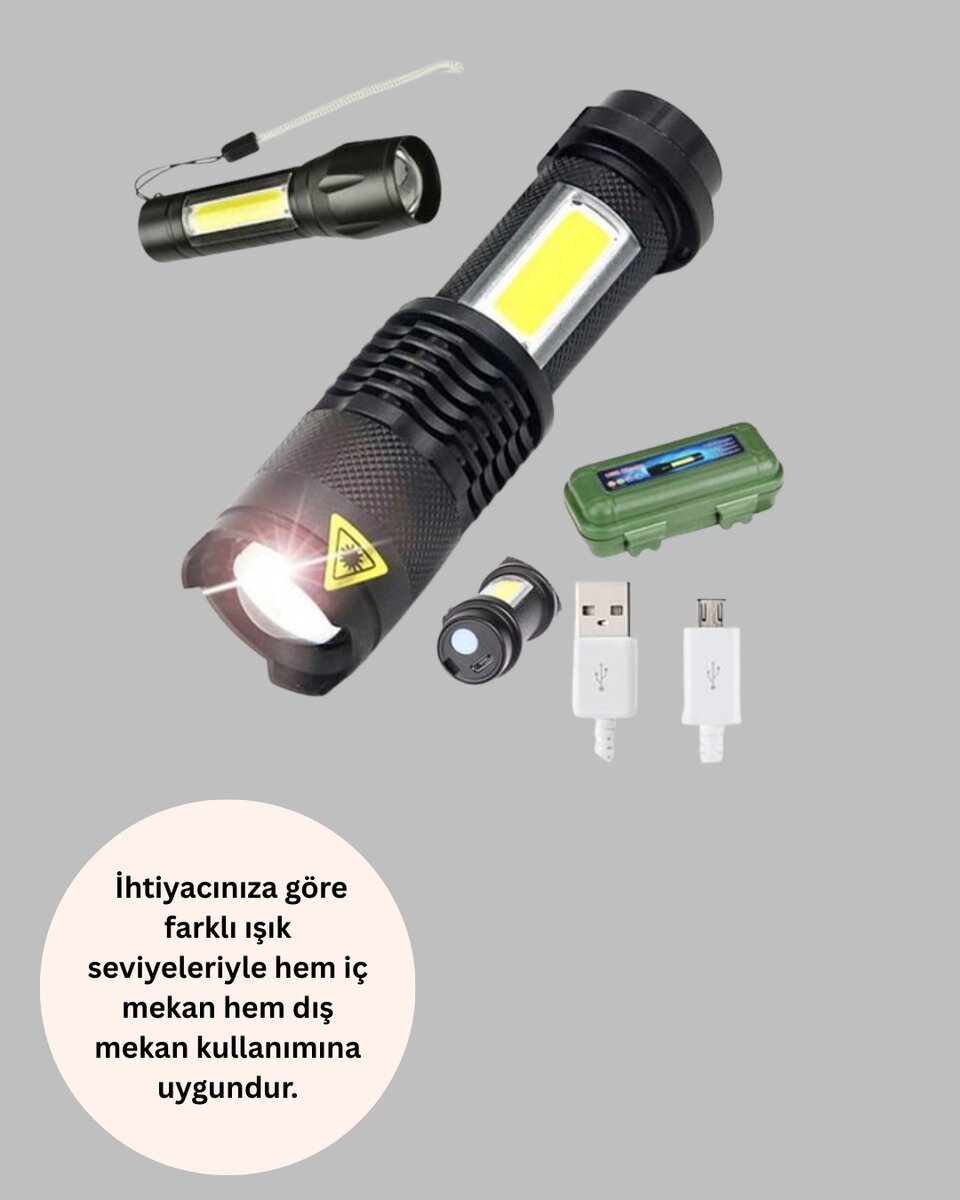 Odak Ayarlı 2000 Lümen Şarjlı LED El Feneri Odak Ayarlı 2000 Lümen Şarjlı LED El Feneri