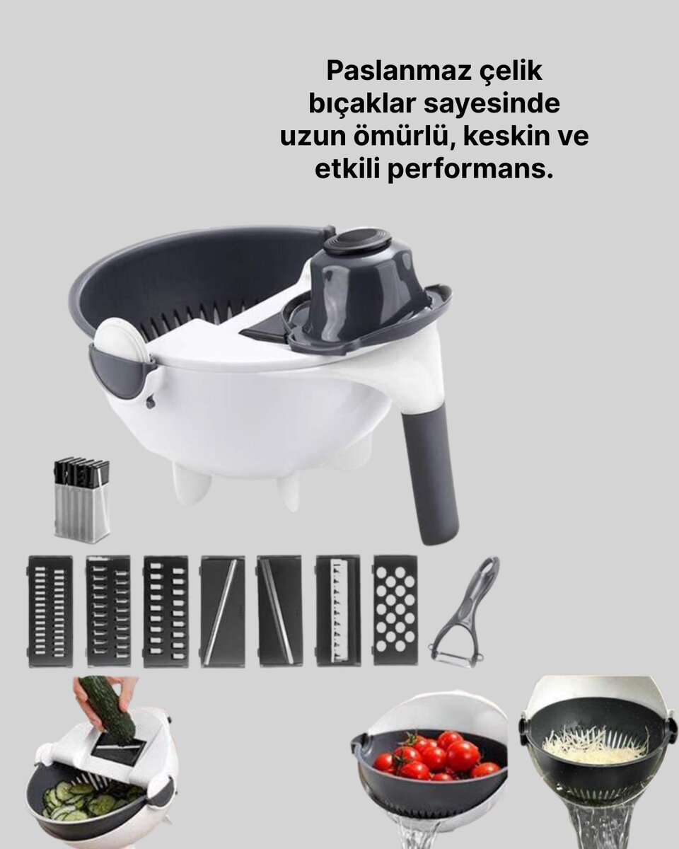 Ergonomik Sebze Rendeleyici ve Süzgeç Hazneli Dilimleyici Ergonomik Sebze Rendeleyici ve Süzgeç Hazneli Dilimleyici