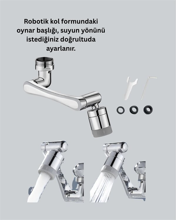 1080° Dönebilen Musluk Başlığı 2 Su Modlu Ayarlanabilir Esnek Tasarım