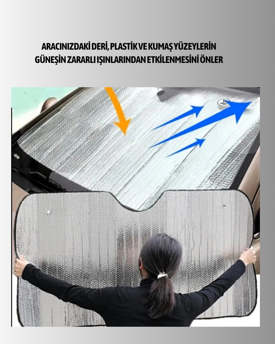 Metalize Reflektör Yüzeyli UV Koruyucu Araç Güneşliği – Serin ve Güvenli Sürüşler İçin Metalize Reflektör Yüzeyli UV Koruyucu Araç Güneşliği – Serin ve Güvenli Sürüşler İçin