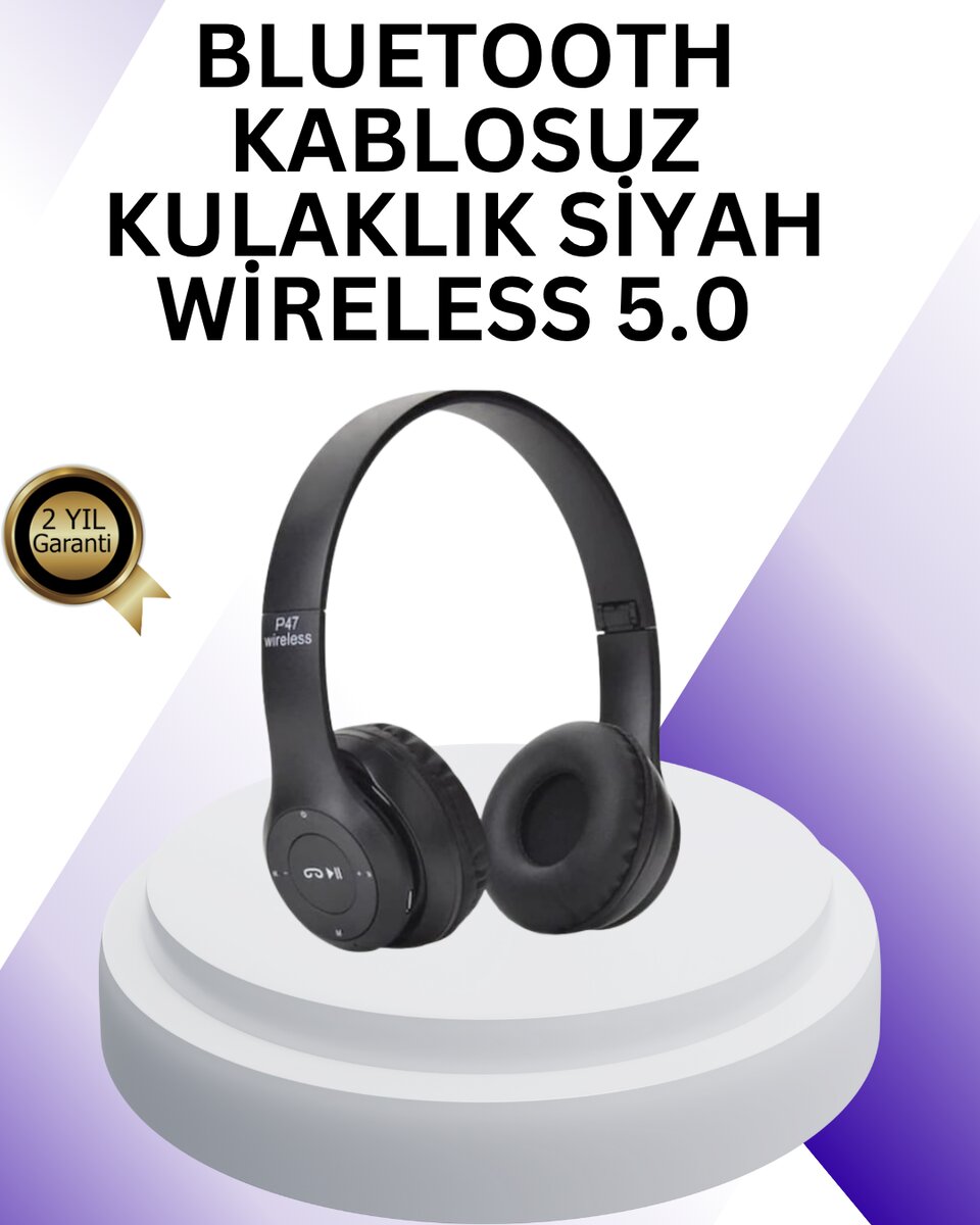 Bluetooth 5.0 Kablosuz Kulak Üstü Kulaklık | Stereo Ses ve Katlanabilir Tasarım Bluetooth 5.0 Kablosuz Kulak Üstü Kulaklık | Stereo Ses ve Katlanabilir Tasarım