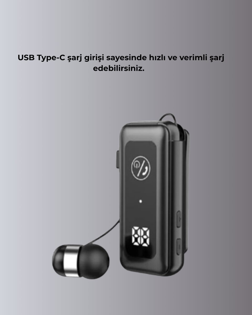 Bluetooth 5.2 Kablolu Makaralı Kulaklık | Dijital Ekran ve Titreşimli Bildirim