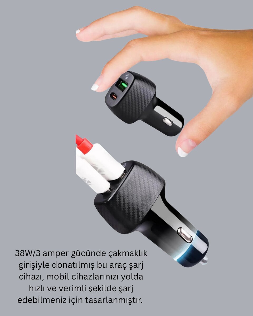 Kompakt Tasarımlı Type-C + USB Girişli Araç Şarj Başlığı