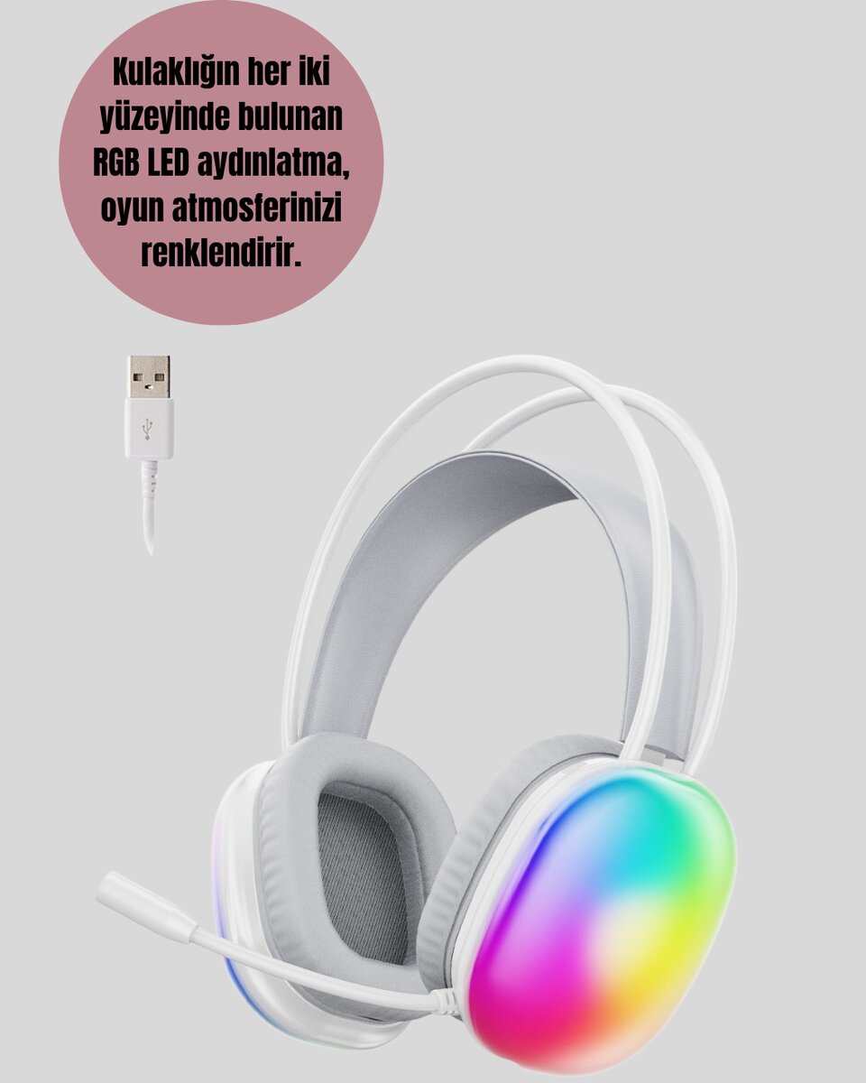 Düşük Gecikmeli Bluetooth 5.3 Gaming Kulaklık – RGB Işıklı Düşük Gecikmeli Bluetooth 5.3 Gaming Kulaklık – RGB Işıklı
