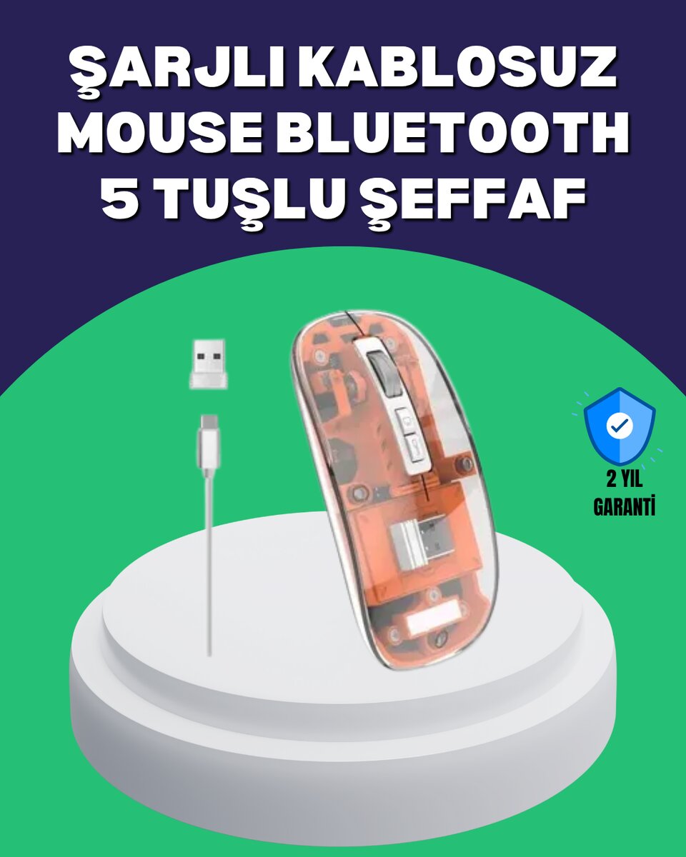 Sessiz ve Ergonomik Kablosuz Fare - 30 Gün Kullanım, 2 Modlu Bağlantı Sessiz ve Ergonomik Kablosuz Fare - 30 Gün Kullanım, 2 Modlu Bağlantı