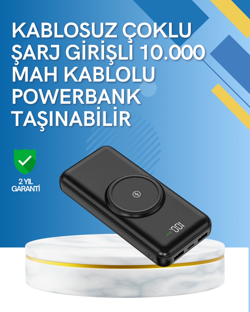 iPhone ve Android Uyumlu 10000mAh Powerbank – Hem Kablolu Hem Kablosuz iPhone ve Android Uyumlu 10000mAh Powerbank – Hem Kablolu Hem Kablosuz