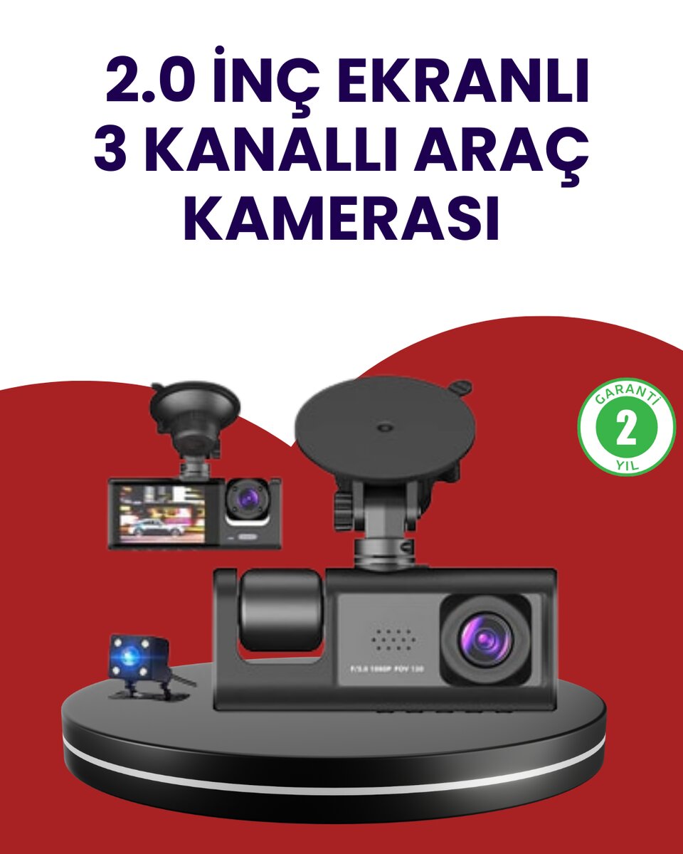 Üç Kameralı Araç Kamerası | Full HD 1080P Ön + HD İç/Arka Üç Kameralı Araç Kamerası | Full HD 1080P Ön + HD İç/Arka