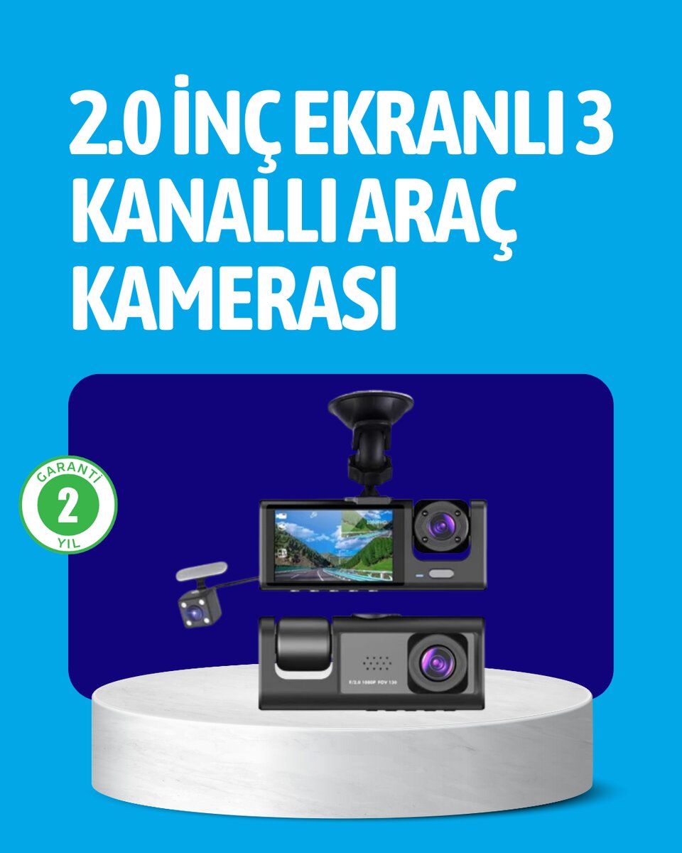 3 Kameralı Araç İçi Kayıt Cihazı  Suya ve Toza Dayanıklı Tasarım
