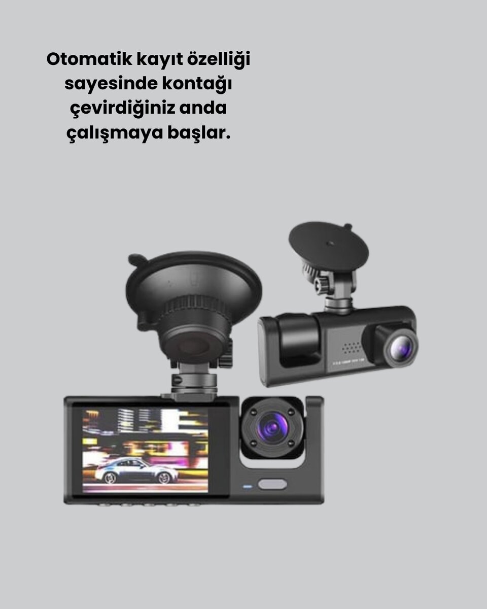 Üç Kameralı Araç Kamerası Full HD Gece Görüş G-Sensör Üç Kameralı Araç Kamerası Full HD Gece Görüş G-Sensör