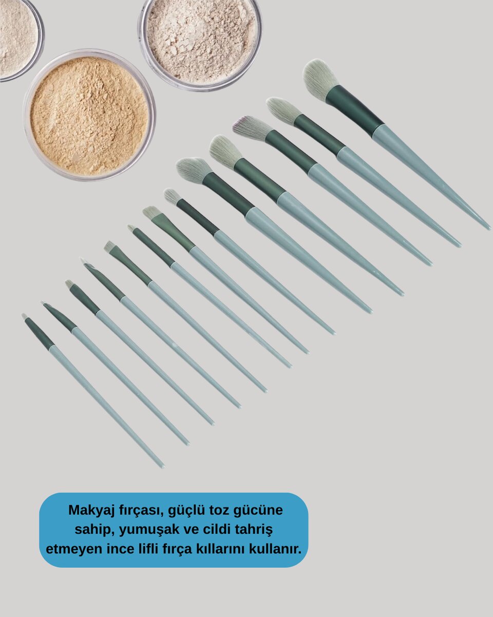 Toz ve Krem Ürünler İçin Güçlü Tutucu Yumuşak Kıllı Makyaj Fırça Takımı 13 Parça
