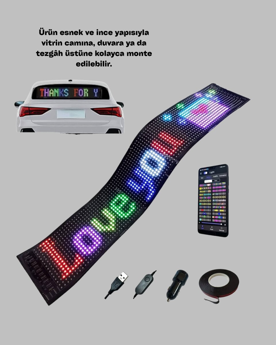 USB Girişli RGB LED Tabela Ayarlanabilir Parlaklık ve Kayan Yazı Özellikli USB Girişli RGB LED Tabela Ayarlanabilir Parlaklık ve Kayan Yazı Özellikli