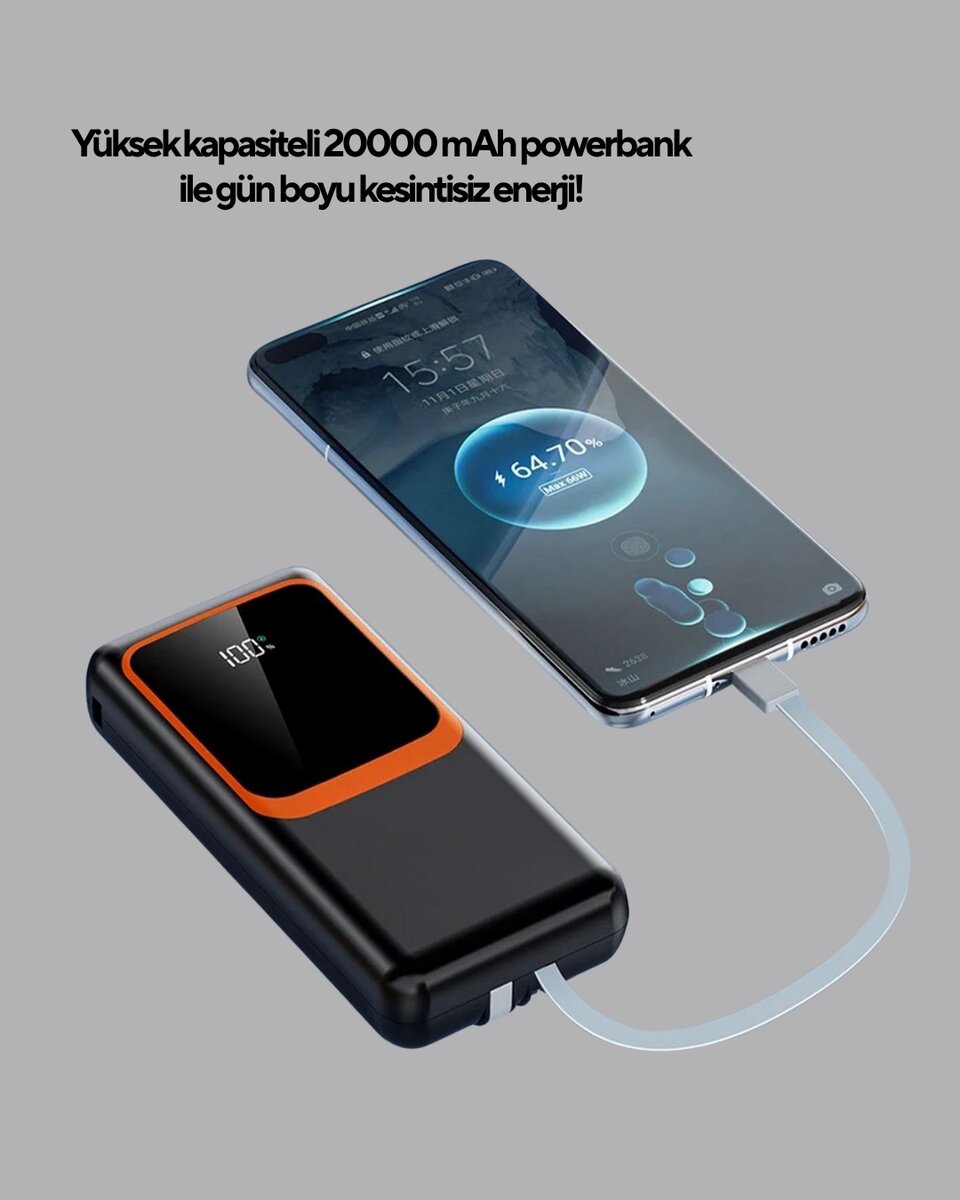 Powerbank 20000 mAh Yüksek Kapasiteli ve 22.5W Hızlı Şarj Destekli Powerbank 20000 mAh Yüksek Kapasiteli ve 22.5W Hızlı Şarj Destekli