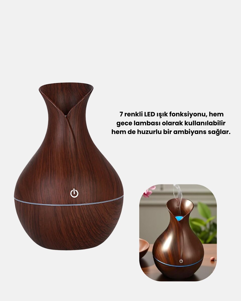 Ahşap Desenli 130 ml Aromaterapi Difüzör Sessiz ve USB Bağlantılı Ahşap Desenli 130 ml Aromaterapi Difüzör Sessiz ve USB Bağlantılı