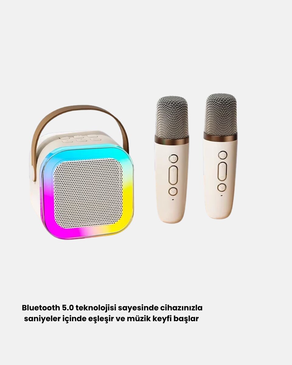 Bluetooth Karaoke Hoparlör Renkli LED Işıklı ve Type-C Şarjlı Bluetooth Karaoke Hoparlör Renkli LED Işıklı ve Type-C Şarjlı